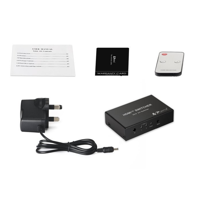 Portta PET0301DU HDMI Switch / Switcher 3 Port 3x1 v1.3 with 1.5 ft Pigtail support 3D 1080p N18
