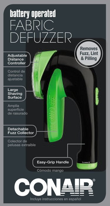 Conair Battery Operated Fabric Defuzzer - Shaver, White N14