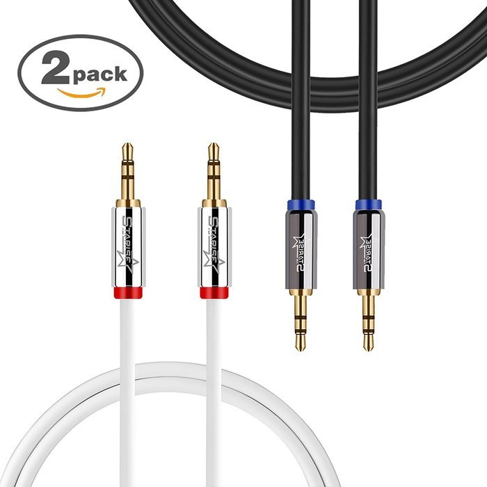Starise Aux Cable 90 Degree 10 Feet - 3.5mm Male to Male Right Angle Stereo Audio Cable - Black N24