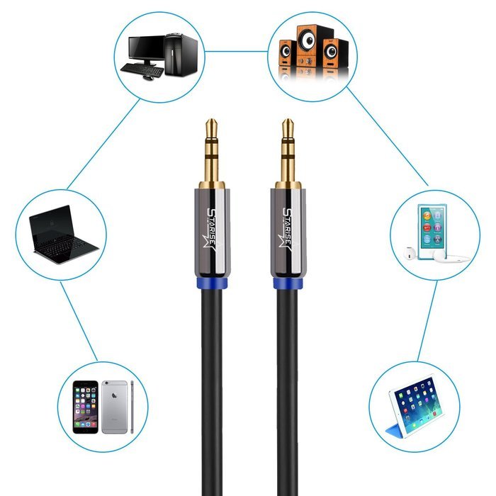Starise Aux Cable 90 Degree 10 Feet - 3.5mm Male to Male Right Angle Stereo Audio Cable - Black N26