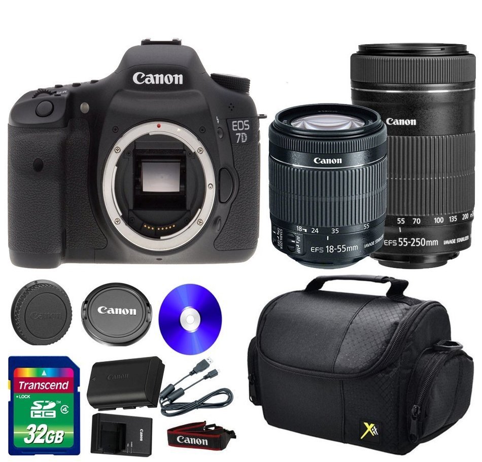 Deluxe Kit For 7D DSLR Camera +18-55mm IS STM Lens +EF-S 55-250mm f/4-5.6 IS STM Lens + 32 GB SDHC Memory Card...