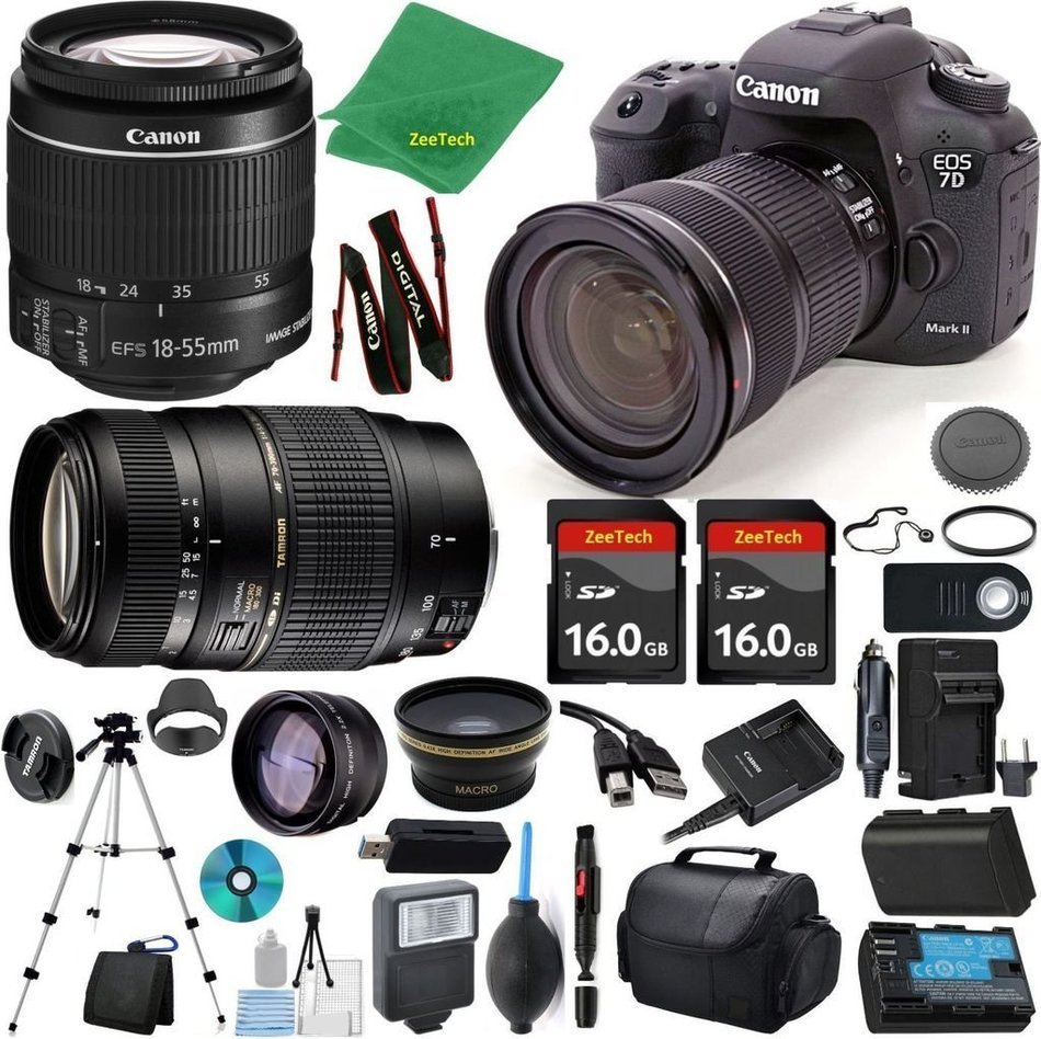 Canon EOS 7D Mark II Camera + 18-55mm IS STM + Tamron 70-300mm AF + 2pcs 16GB Memory + Case + Reader + Tripod...