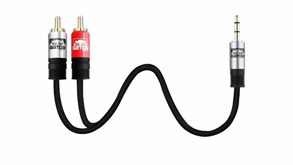 Gator Cable 10 feet red and silver auxiliary 3.5mm audio plug male to 2 RCA plug male stereo digital and analog... N3
