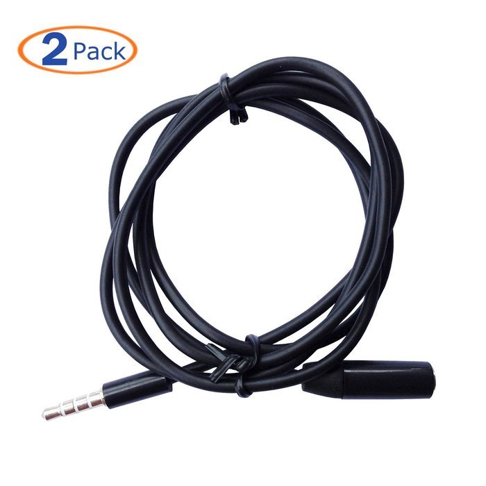 Conwork 2-Pack 3.5mm 4-Pole Male to Female Auxiliary Extension Audio Stereo Cable Cord for Headphones Apple iPad... N4