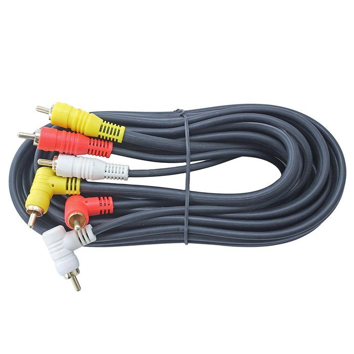 Triple RCA Stereo Audio and Video Cable - Right Angle to Straight 12 FT long