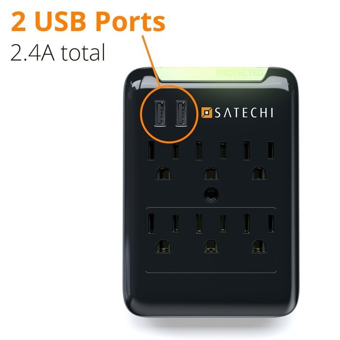 Satechi Slim Surge Protector White (6 AC & 2 USB) 2.4 amp Output for Charging iPhone 6, 5S, 5C, 5, 4S, 4 iPad... N8