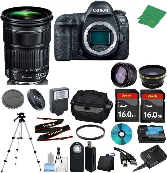 Canon EOS 5D Mark IV Camera with 24-105mm IS STM + 2pcs 16GB Memory + Case + Card Reader + Tripod + Starter Set...