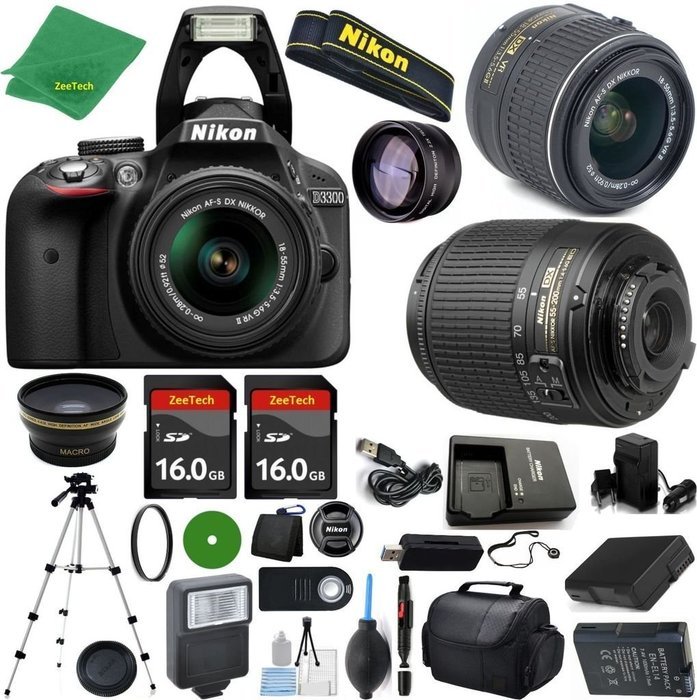 Nikon D3300 - International Version (No Warranty), 18-55mm f/3.5-5.6 DX VR, Nikon 55-200mm f4-5.6G ED DX, 2pcs...