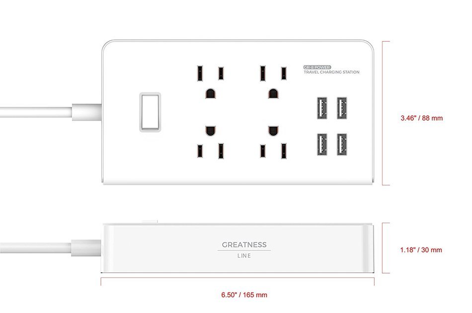 GR-8 Power Compact & Slim Travel Charging Station - International Power Adapter - Surge Protector - Power Strip... N3