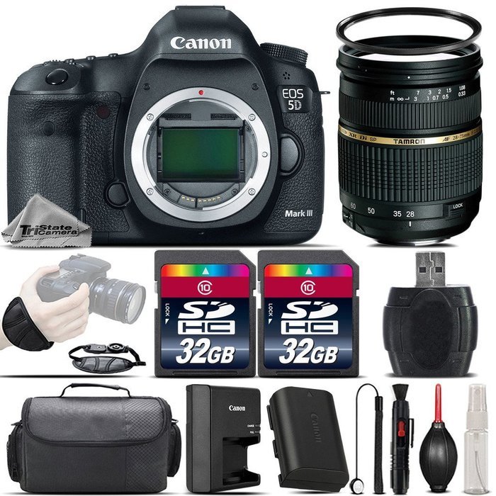 Canon EOS 5D Mark III DSLR Full Frame 22.3MP Camera + Tamron 28-75mm f/ 2.8 XR Lens + 64GB Storage + Wrist Grip...