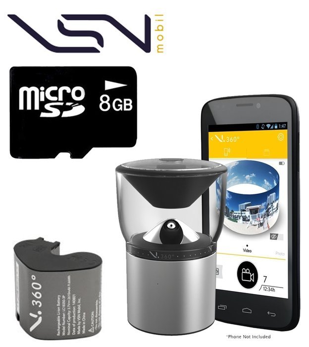 VSN Mobil V.360 HD Camera Kit - The World's first 360 seamless HD action camera. (8GB + Battery) N2