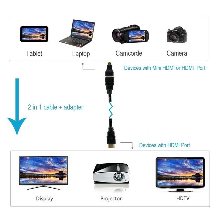 MILAPEAK (2 in 1) Mini-HDMI + Micro-HDMI Male to HDMI Female Adapter with Gold Plated, Black N17