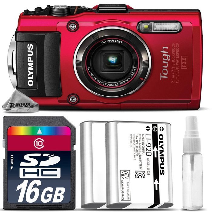 Olympus Stylus TOUGH TG-4 Digital Camera (Red) + 16GB CLASS 10 MEMORY CARD + Replacement Battery for Olympus LI... N5