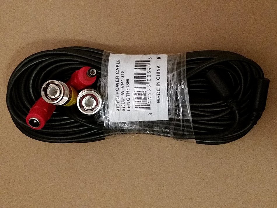 Zmodo 4 Camera A/V Cables + Power Kit (4 x W-VP1018 + 1 x PAC-1-4 + 1 x TS-A018-120015A8) N3