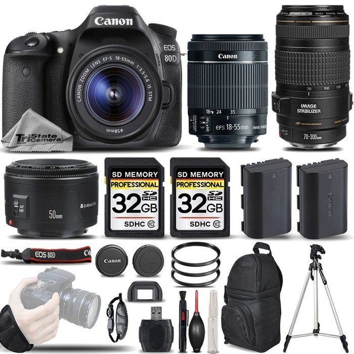 Canon EOS 80D Wi-Fi Full HD 1080P Digital SLR Camera + Canon 18-55mm IS STM Lens + Canon 70-300mm IS USM Lens... N4