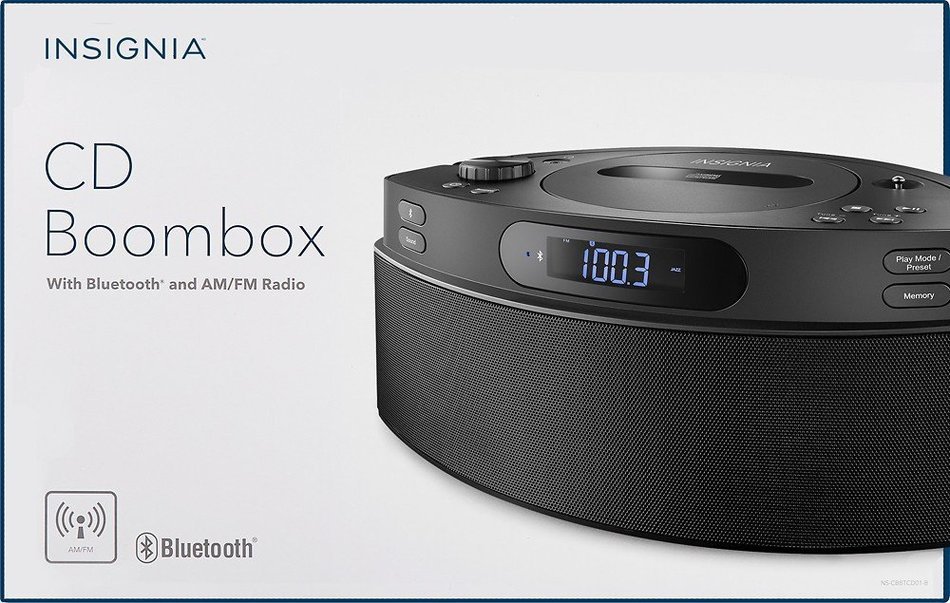 Insignia - CD Boombox with AM/FM Tuner - Black with Bluetooth
