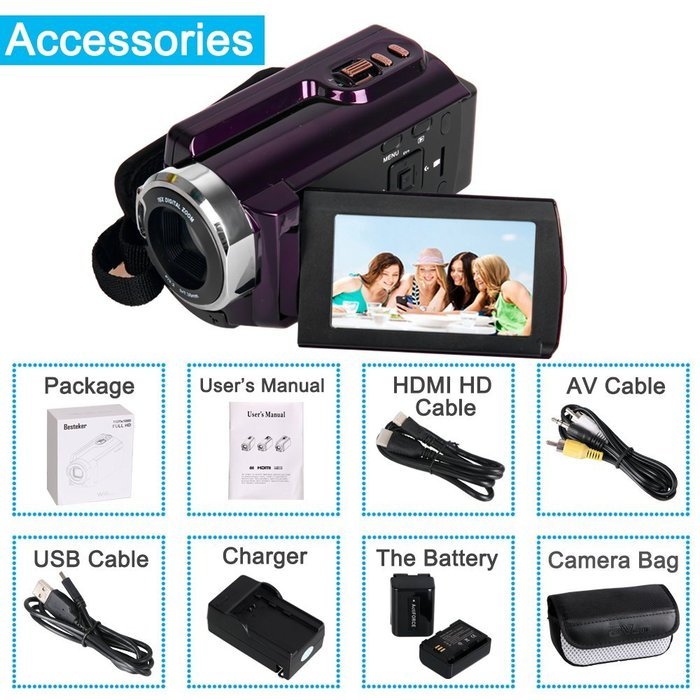 Video Camcorders, Besteker Portable Digital Video Camera Max 20.0 MP 1080P Camcorder HD Support WIFI and IR 3.0... N8