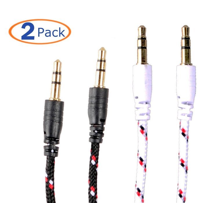 Nylon Braided Audio Cable, Conwork 2-Pack 3.5mm Male To Male Car and Home Stereo Cloth Jacketed Tangle-Free Auxiliary... N3