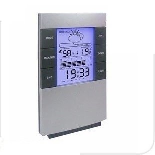 SIS indoor LCD desktop weather station with Alarm Clock,Temperature ,Humidity ,Travel Alarm Clock-Silver