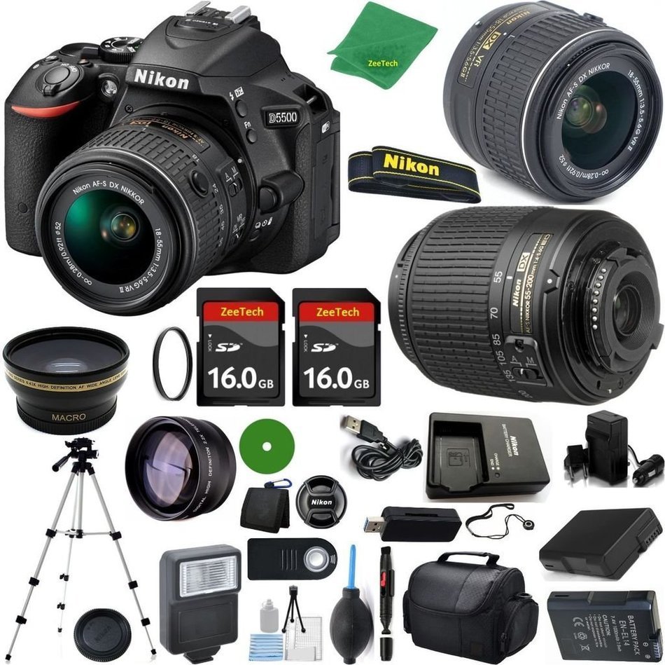 Nikon D5500 - International Version (No Warranty), 18-55mm f/3.5-5.6 DX VR, Nikon 55-200mm f4-5.6G ED DX, 2pcs...