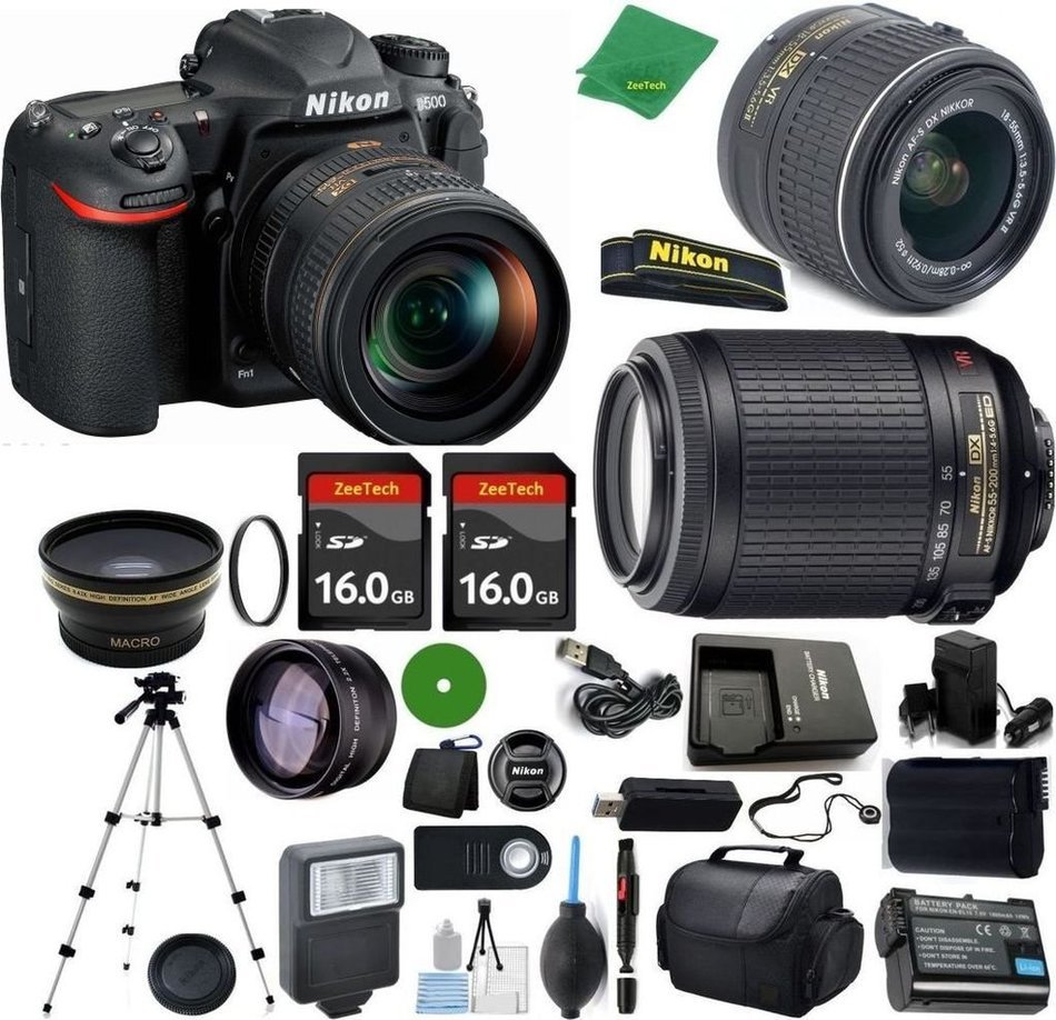 Nikon D500 International Version - No Warranty, 18-55mm f/3.5-5.6 AF-S DX VR, Nikon 55-200mm f4-5.6G VR, 2pcs...