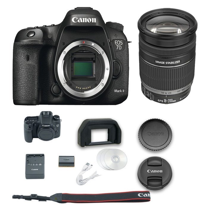 Canon 7D Mark II DSLR Camera + Canon EF-S 18-200mm f/3.5-5.6 IS Lens + All Original Accessories Included - International...