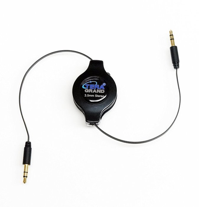 Tera Grand RETA-TE222-BL 3.5 mm Male to Male Stereo Retractable Cable with Aluminum Housing, Blue, 2.9' N15