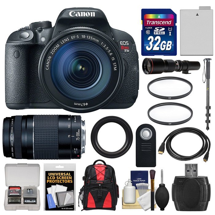 Canon EOS Rebel T5i Digital SLR Camera & EF-S 18-135mm IS STM with 75-300mm III & 500mm Lenses + 32GB Card + Backpack...