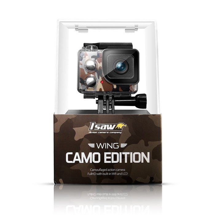 ISAW Wing Camo Edition FullHD action camera 1080p unique camouflage decal, waterproof housing 40m N2