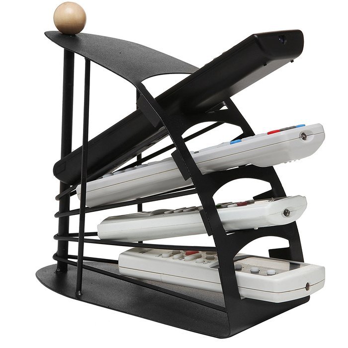 Modern Chic Space Saving Black Metal Fan Design 4 Slot TV Remote Control Storage Organizer Caddy - MyGift