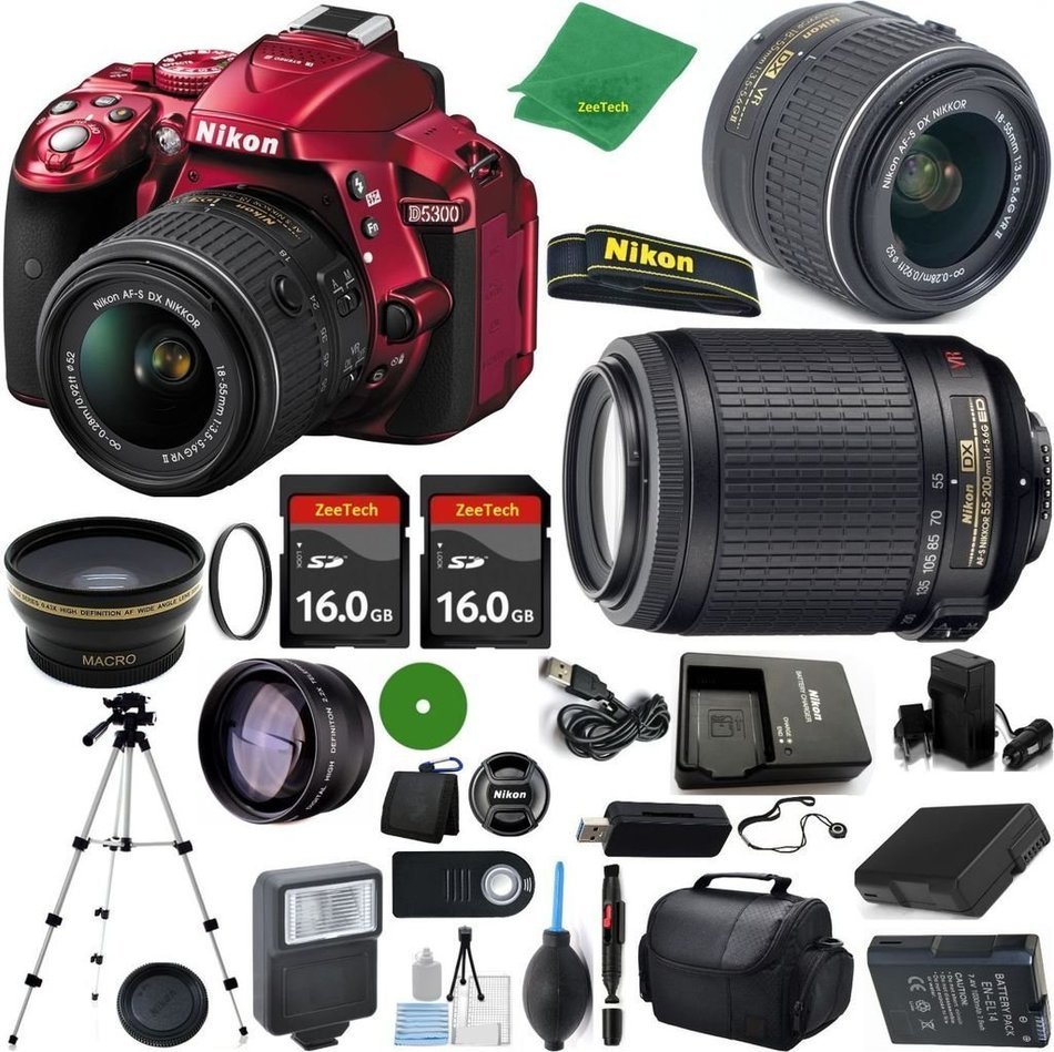Nikon D5300 International Version - No Warranty, 18-55mm f/3.5-5.6 VR, Nikon 55-200mm f4-5.6G VR, 2pcs 16GB ZeeTech... N2