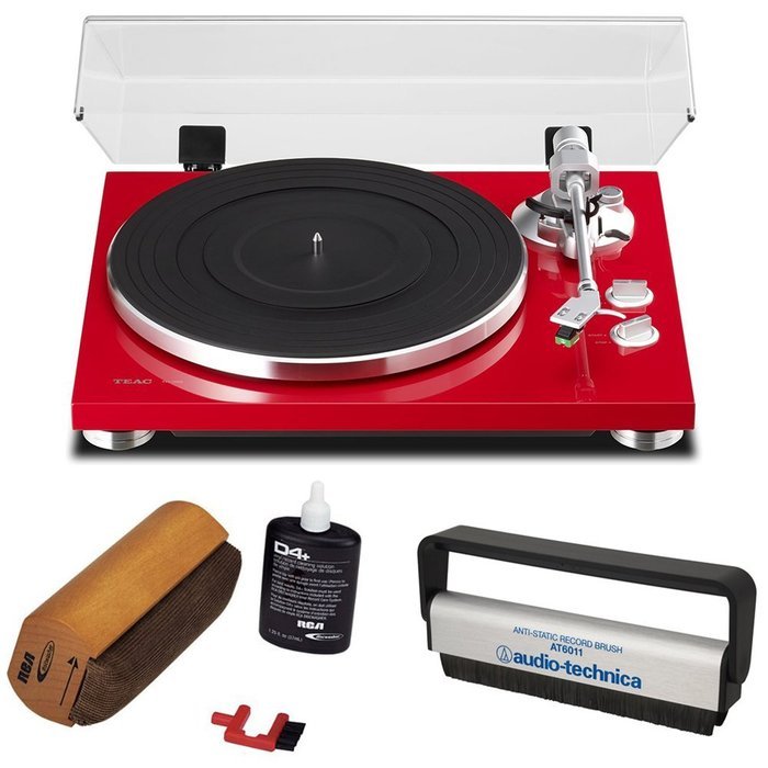 Teac 2-Speed Analog Turntable Black (6-TN-300-B) with RCA D4+ Vinyl Record Cleaning Fluid System & Audio-Technica... N15