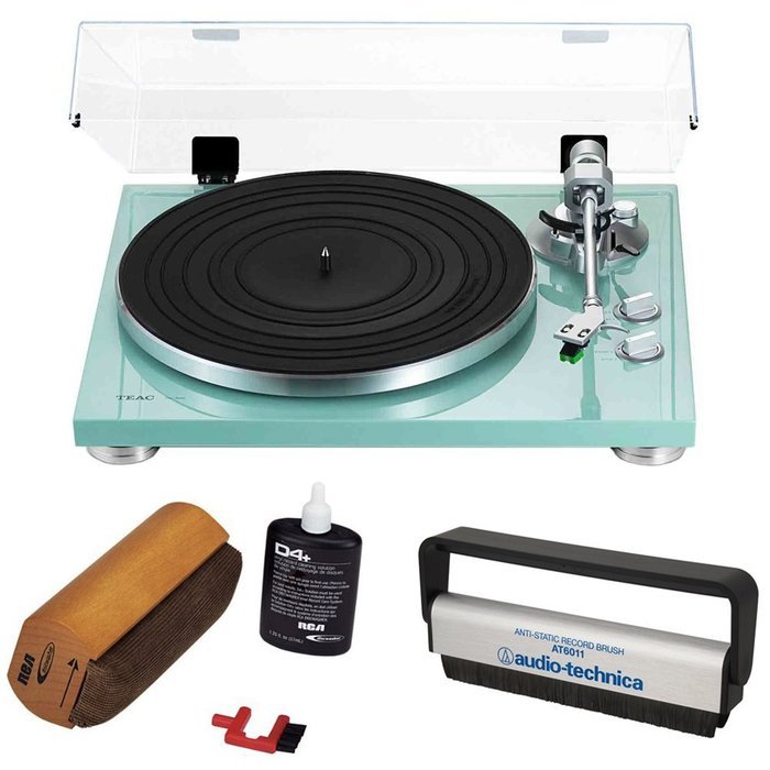 Teac 2-Speed Analog Turntable Black (6-TN-300-B) with RCA D4+ Vinyl Record Cleaning Fluid System & Audio-Technica... N17