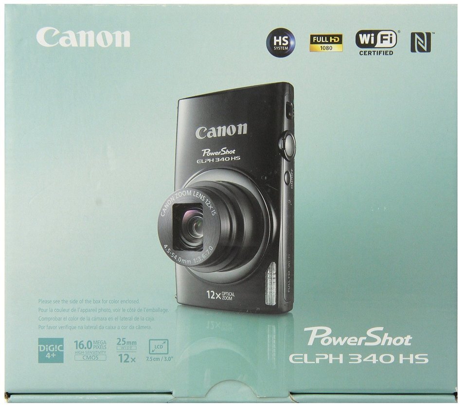 Canon PowerShot ELPH 340 HS 4 x Digital,12xZoom Optical Zoom 16MP Digital Camera (Black) (Certified Refurbished) N8