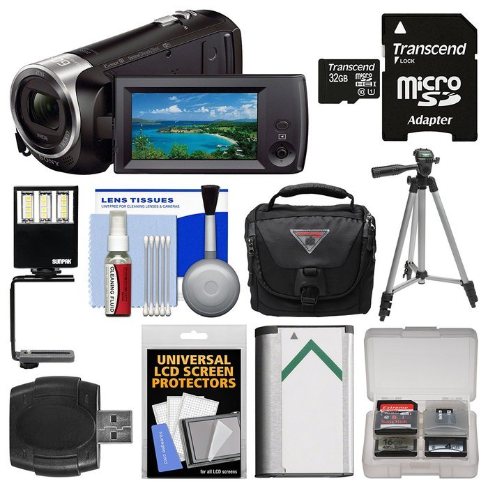 Sony Handycam HDR-CX440 8GB Wi-Fi 1080p HD Video Camera Camcorder with 32GB Card + Case + LED Light & Bracket...