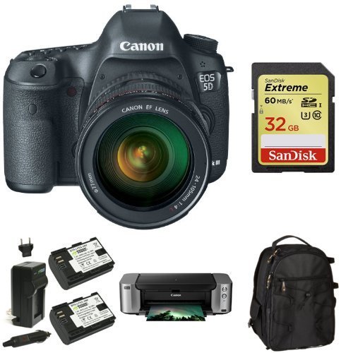 Canon EOS 5D Mark III Full Frame Digital SLR Camera with EF 24-105mm f/4 L IS USM Lens + PIXMA Pro 100 Printer...