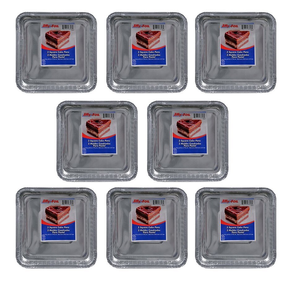 Set of 24 Jiffy Foil Disposable Aluminum 8" x 8" Square Cake Pans (24) N3