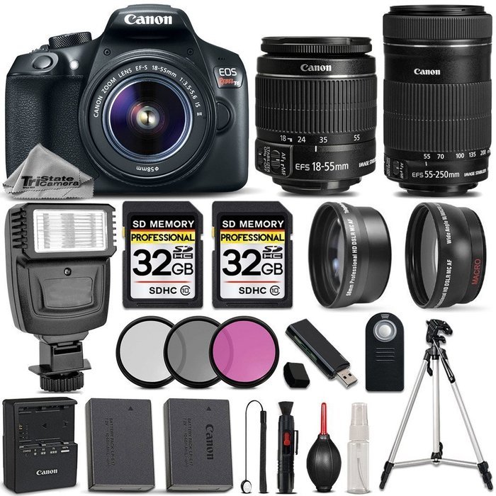 Canon EOS REBEL T6 DSLR Camera + Canon EF-S 18-55mm f/3.5-5.6 IS II Lens + Canon EF-S 55-250mm f/4-5.6 IS STM... N2