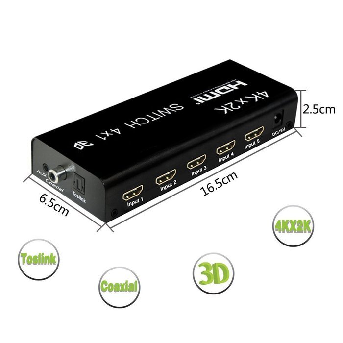 4 port HDMI 4K X 2Kswitcher LinkS 4 in 1 out HDMI Switch 1080P/HDMI 1.4a Supports 3D with IR Wireless Remote and... N21