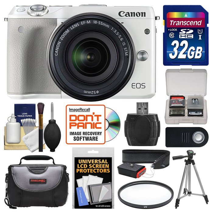 Canon EOS M3 Wi-Fi Digital ILC Camera & EF-M 18-55mm IS STM Lens (White) with 32GB Card + Case + Tripod + Filter... N3