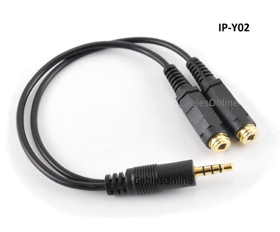 CablesOnline 3.5mm TRRS Male to Dual TRRS Female Stereo 4-Pole Splitter Cable (IP-Y02) N2