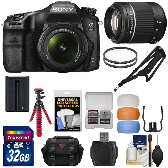Sony Alpha A68 Digital SLR Camera & 18-55mm with 55-200mm DT Lens + 32GB Card + Battery + Case + Strap + Flex... N2