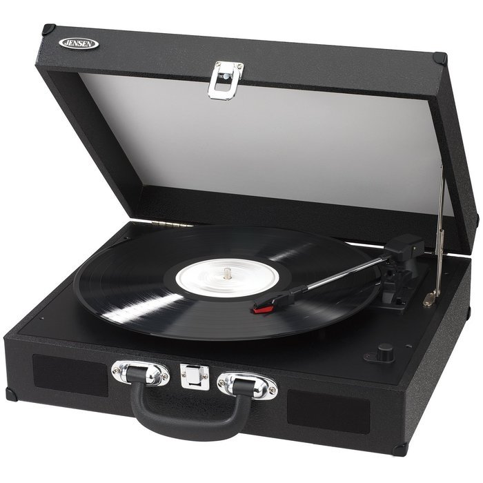 Jensen Portable 3-Speed Stereo Turntable with Built-In Speakers, Fully Automatic Return Tone Arm & Auxiliary Input... N2