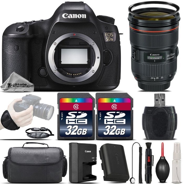 Canon EOS 5DS DSLR 50.6MP Full-Frame CMOS Camera + Canon EF 24-70mm f/2.8L II USM Lens + 64GB Storage + Wrist...
