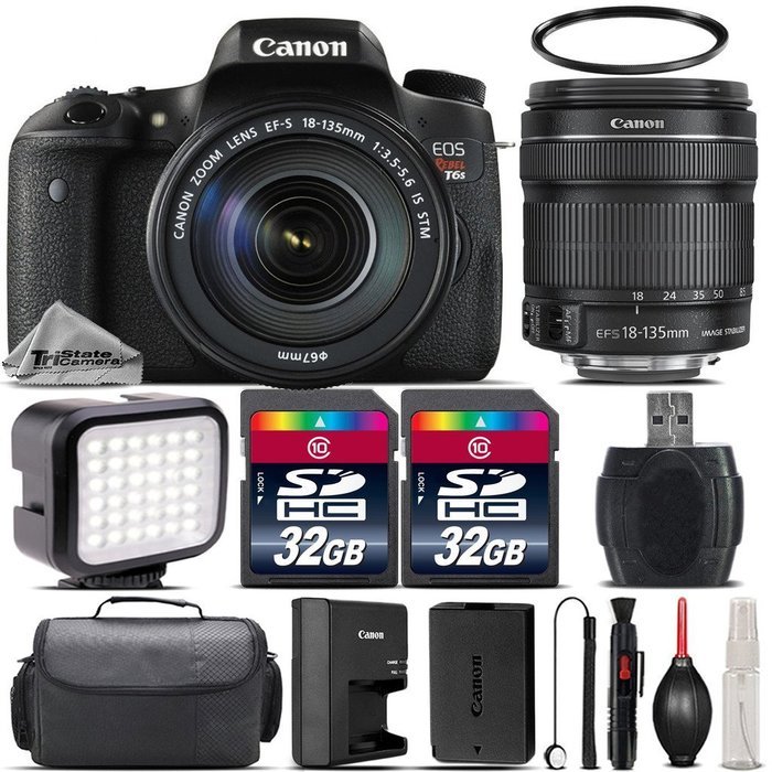 Canon EOS Rebel T6s DSLR Built-In Wi-Fi with NFC Camera + 18-135mm IS STM Lens + 64GB Storage + LED Kit + Case...