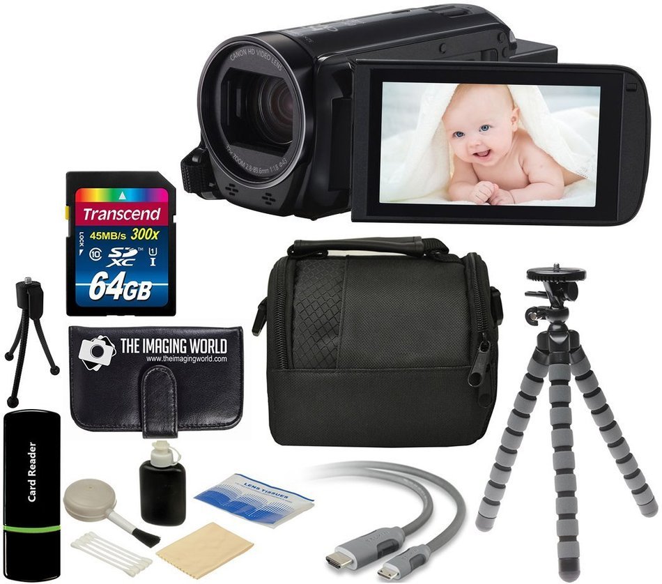 Canon VIXIA HF R700 57x Zoom Full HD 1080p Video IS Digital Camcorder (Black) + 64GB Card + Case + Tripod + Digital...