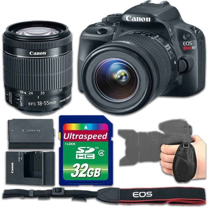 Canon EOS Rebel SL1 Camera Bundle with Canon EF-S 18-55mm f/3.5-5.6 IS STM Lens + 32gb Memory SD Card + Grip Strap... N2