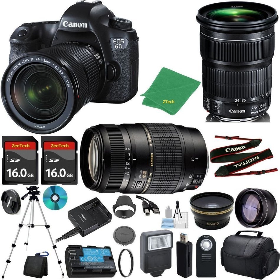 Canon EOS 6D with 24-105mm IS STM + Tamron 70-300mm AF + 2pcs 16GB Memory + Case + Reader + Tripod + ZeeTech Starter...