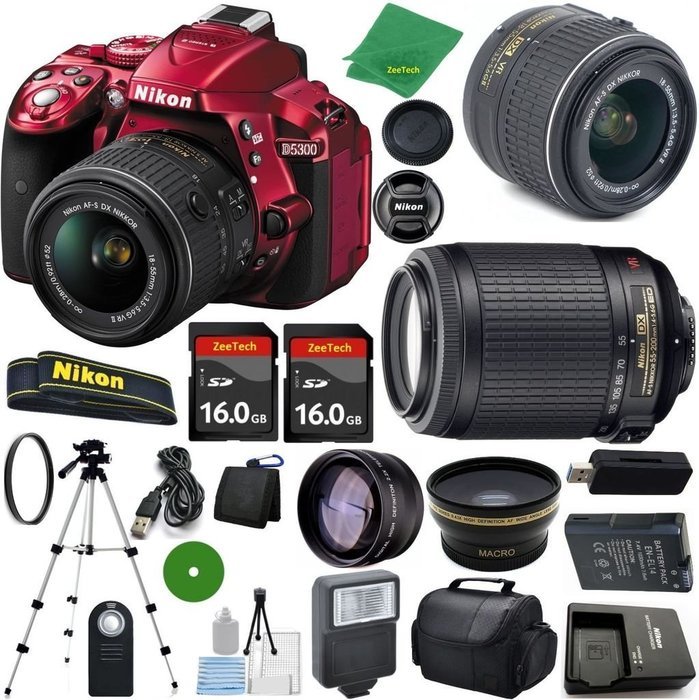 Nikon D5300 International Version - No Warranty, 18-55mm f/3.5-5.6 DX VR, Nikon 55-200mm f4-5.6G VR Nikkor, 2pcs... N2