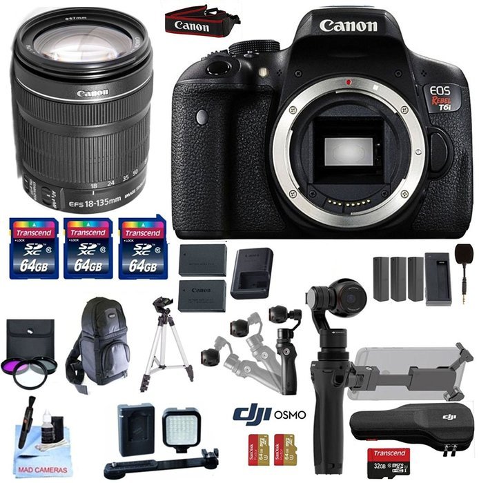 Professional Photographer / Videographer Kit - DJI OSMO 4K Starter Kit + Canon t6i DSLR + Canon 18-135mm IS STM...